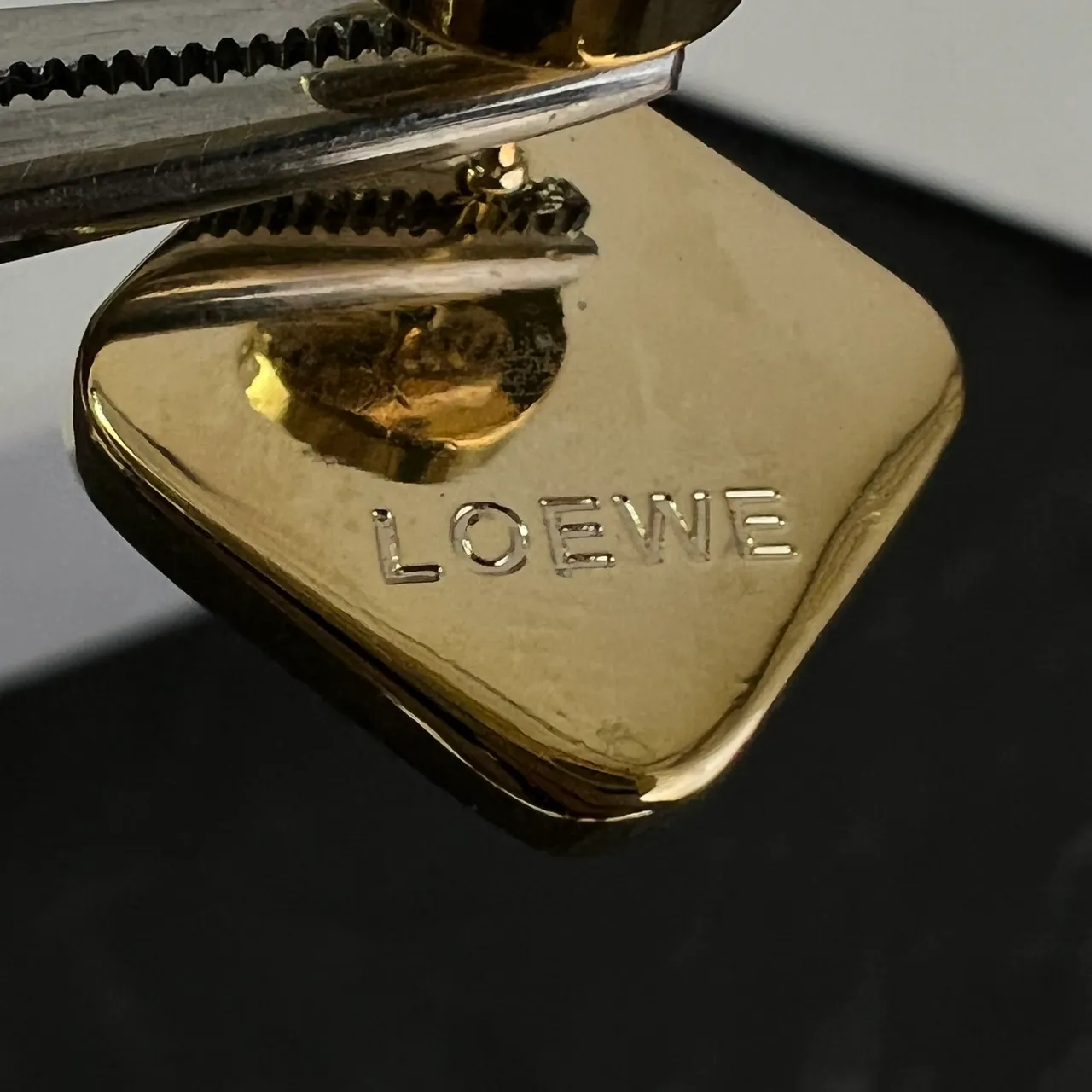 Loewe Anagram Stud Gold White Square Motif Earrings 2