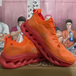 Loewe Cloud Orange Red Knit Upper Perforated Cage Sole Chunky Sneakers