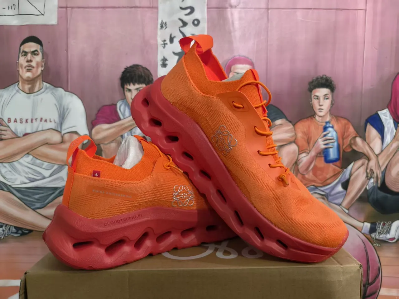 Loewe Cloud Sneakers Chunky Orange Rouge Supérieure en Maille Semelle Perforée Cage 4