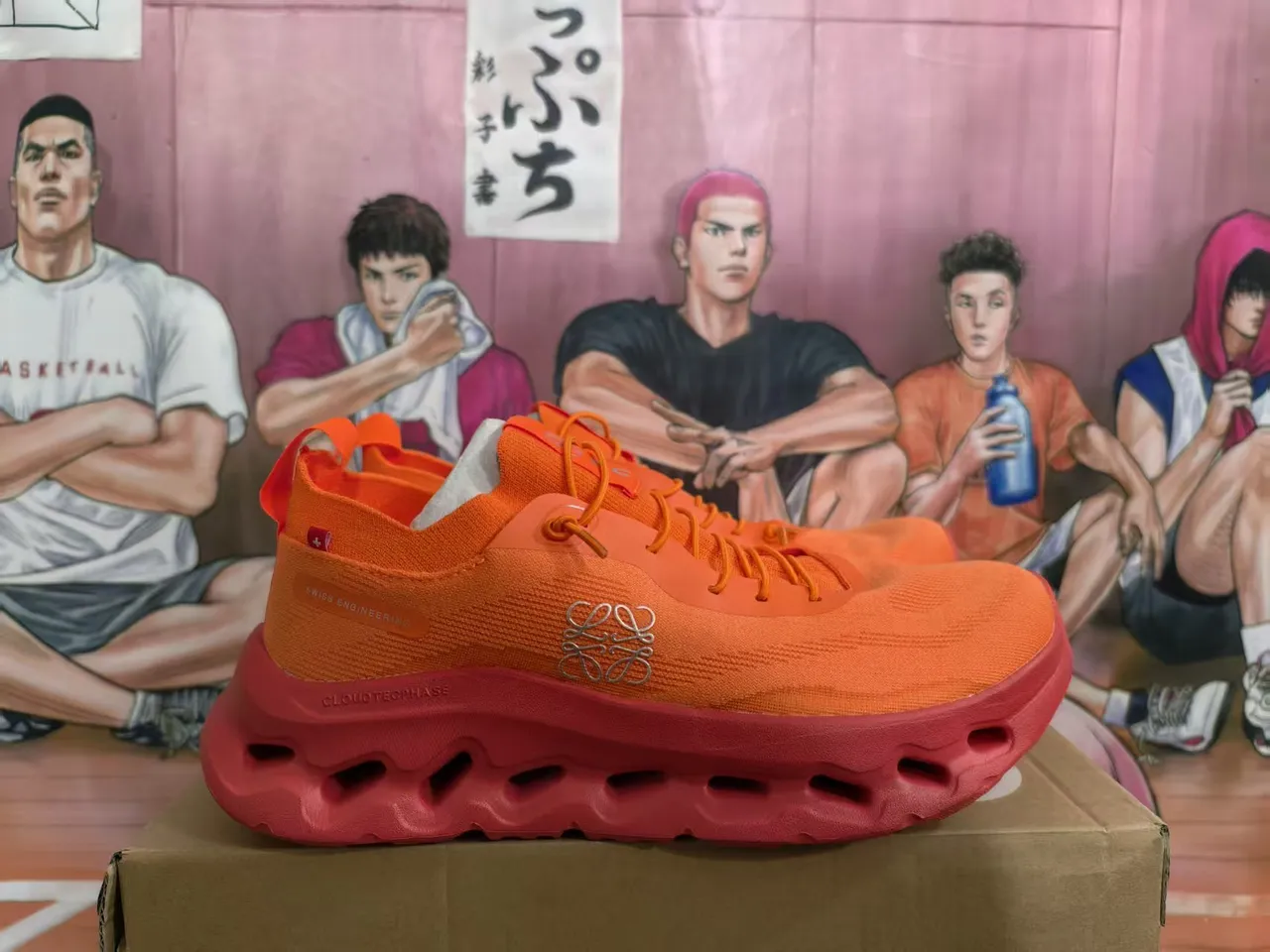 Loewe Cloud Sneakers Chunky Orange Rouge Supérieure en Maille Semelle Perforée Cage 5