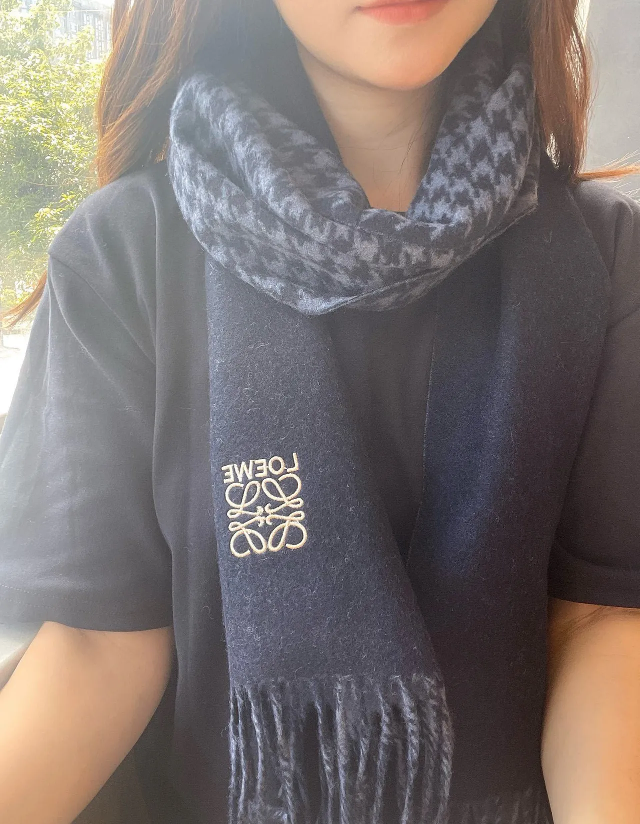 Loewe Houndstooth and Navy Cashmere Scarf 2