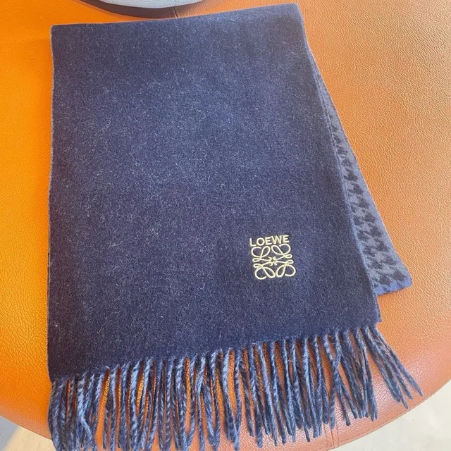 Loewe Houndstooth and Navy Cashmere Scarf 4