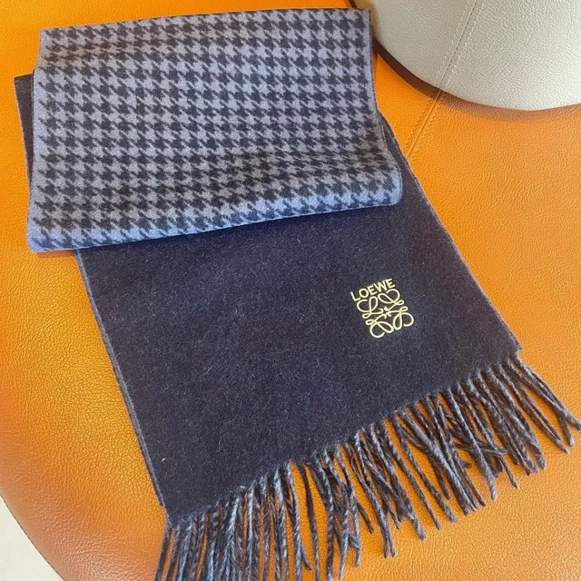 Loewe Houndstooth and Navy Cashmere Scarf 6