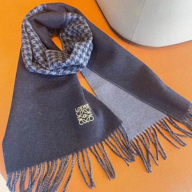 Loewe Houndstooth and Navy Cashmere Scarf 7