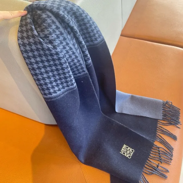 Loewe Houndstooth and Navy Cashmere Scarf 8