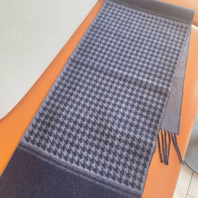 Loewe Houndstooth and Navy Cashmere Scarf 9