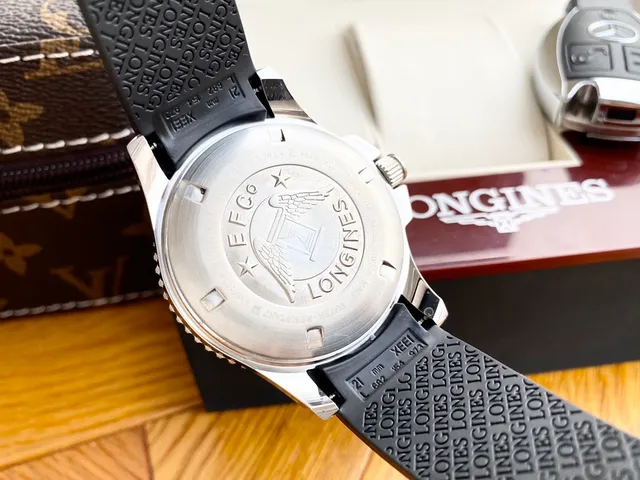 Longines Black Silver Dial Textured Rubber Strap Mechanical Watch 3