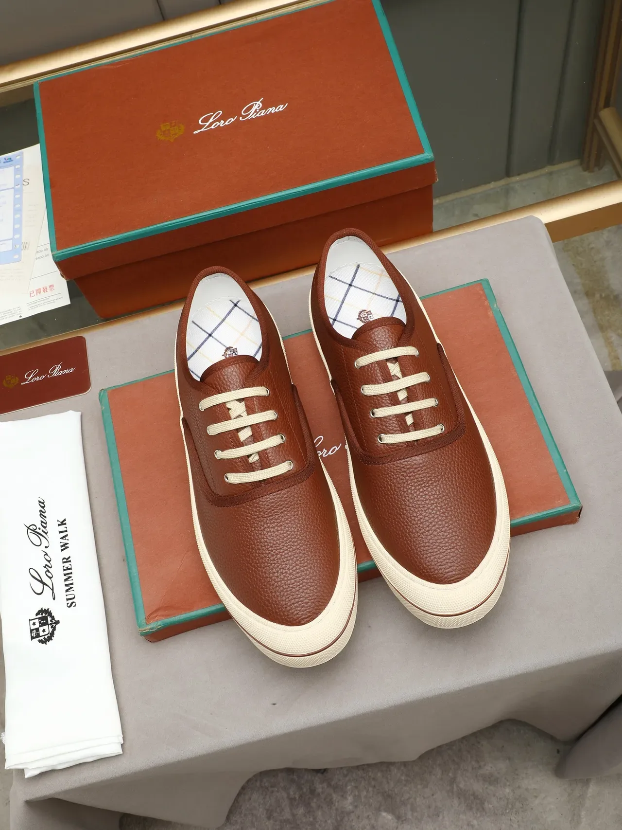 Loro Piana Brown Pebbled Leather Lace-Up Casual Shoe 2