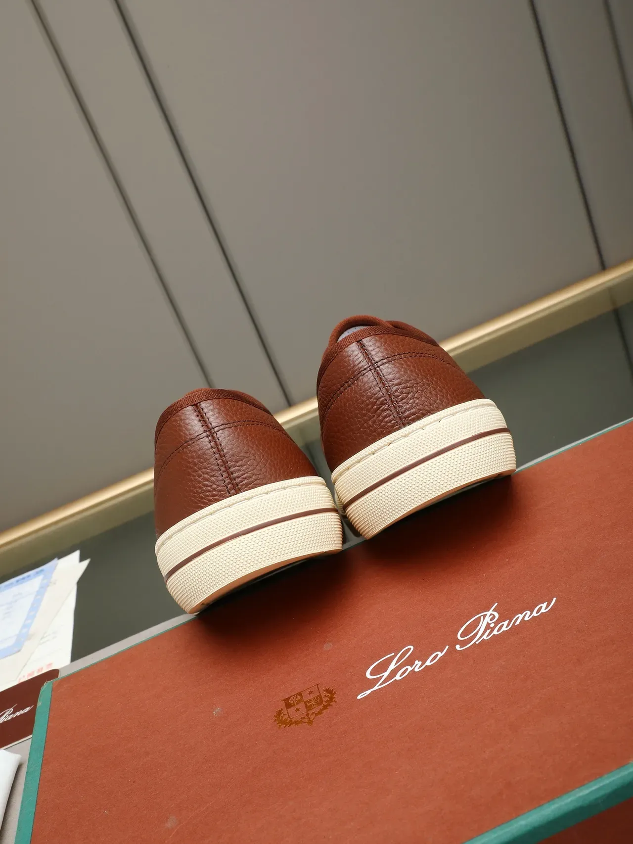 Loro Piana Brown Pebbled Leather Lace-Up Casual Shoe 3