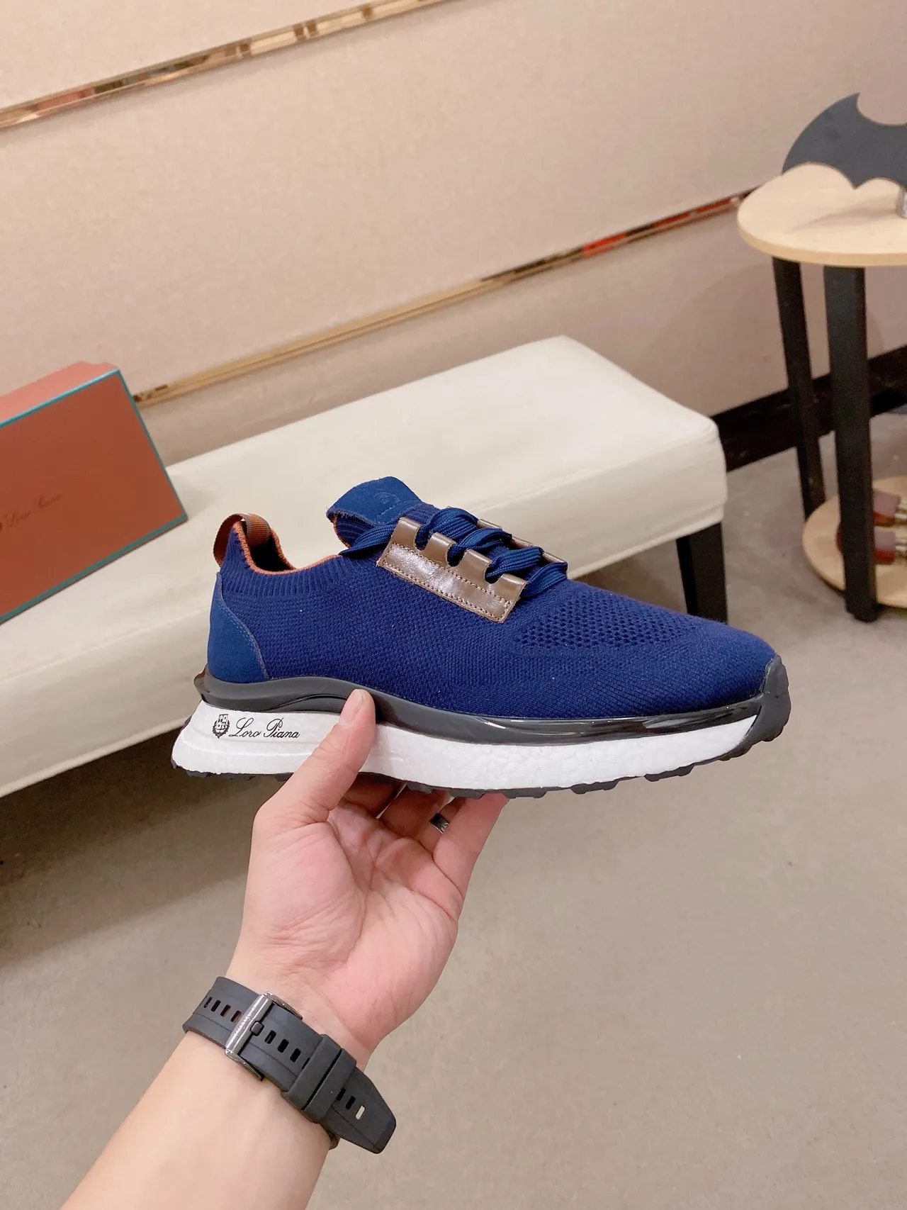 Loro Piana Flow Runner Navy Knit Lifestyle Sneakers 4