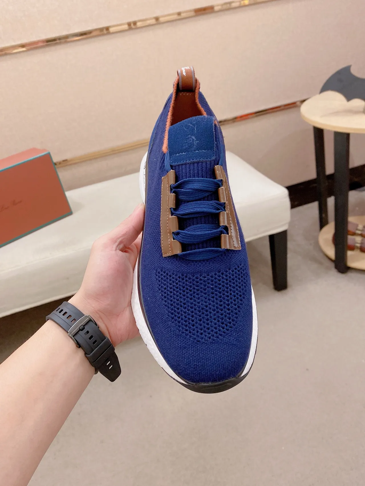 Loro Piana Flow Runner Navy Knit Lifestyle Sneakers 5