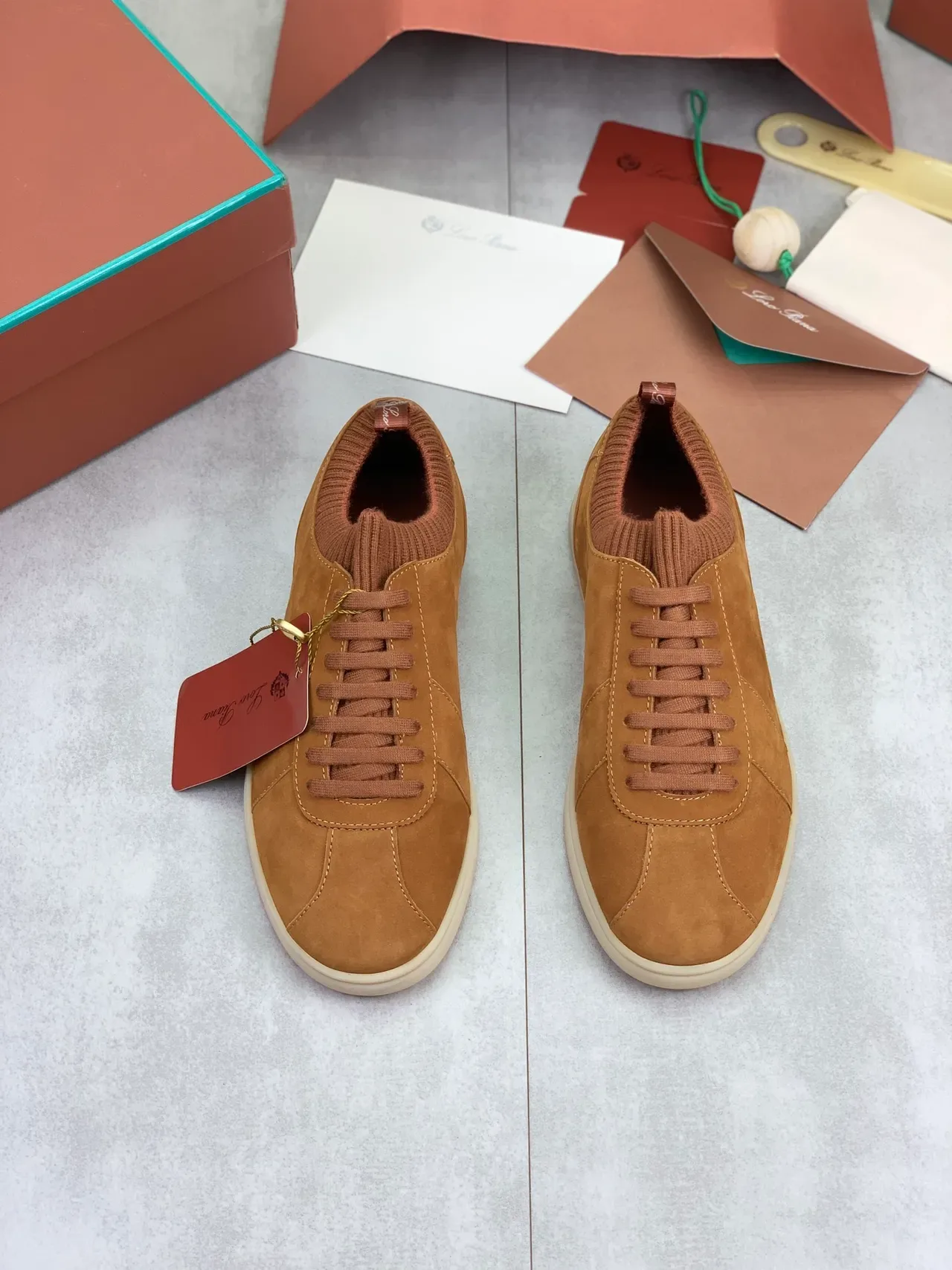 Loro Piana Suede Knit-Collar Lifestyle Sneaker 4