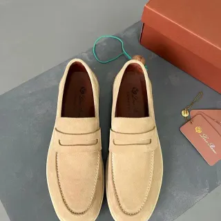 Loro Piana Ultimate Walk Beige Suede Penny Loafers