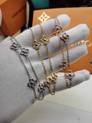 Louis Vuitton Alhambra Silver Gold Open Quatrefoil Links Polished Metal Chain Bracelet 2