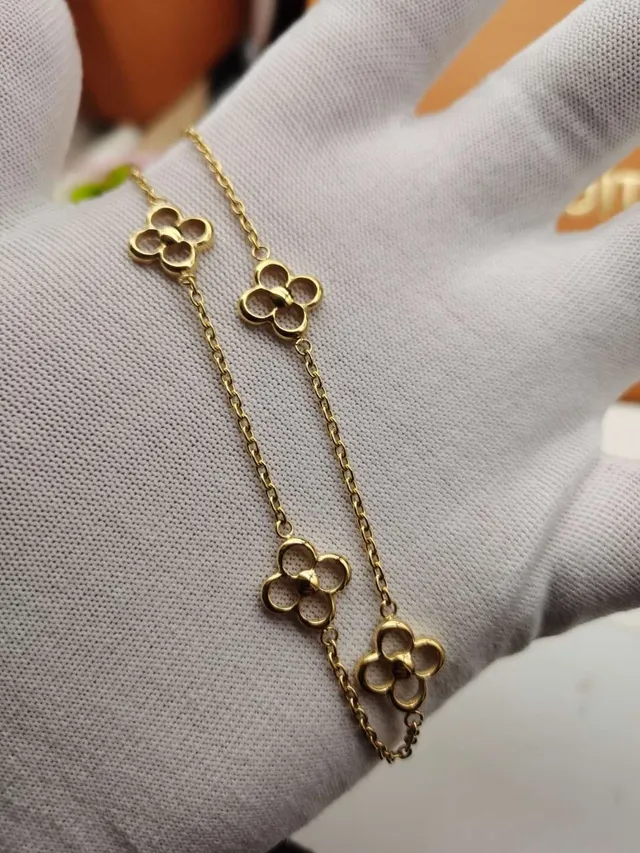 Louis Vuitton Alhambra Silver Gold Open Quatrefoil Links Polished Metal Chain Bracelet 6