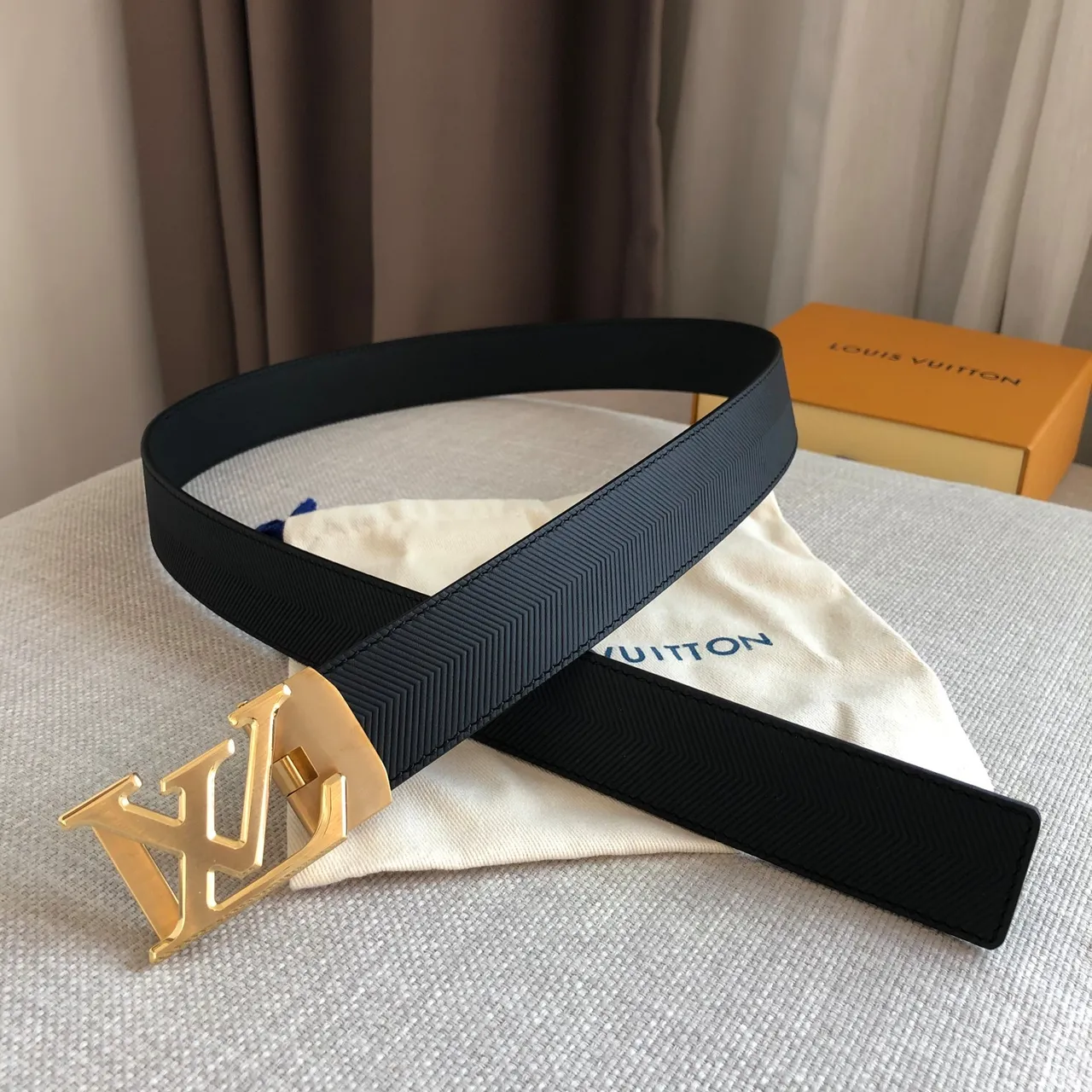 Louis Vuitton Automatic Belt Black Herringbone Strap Leather Belt 2