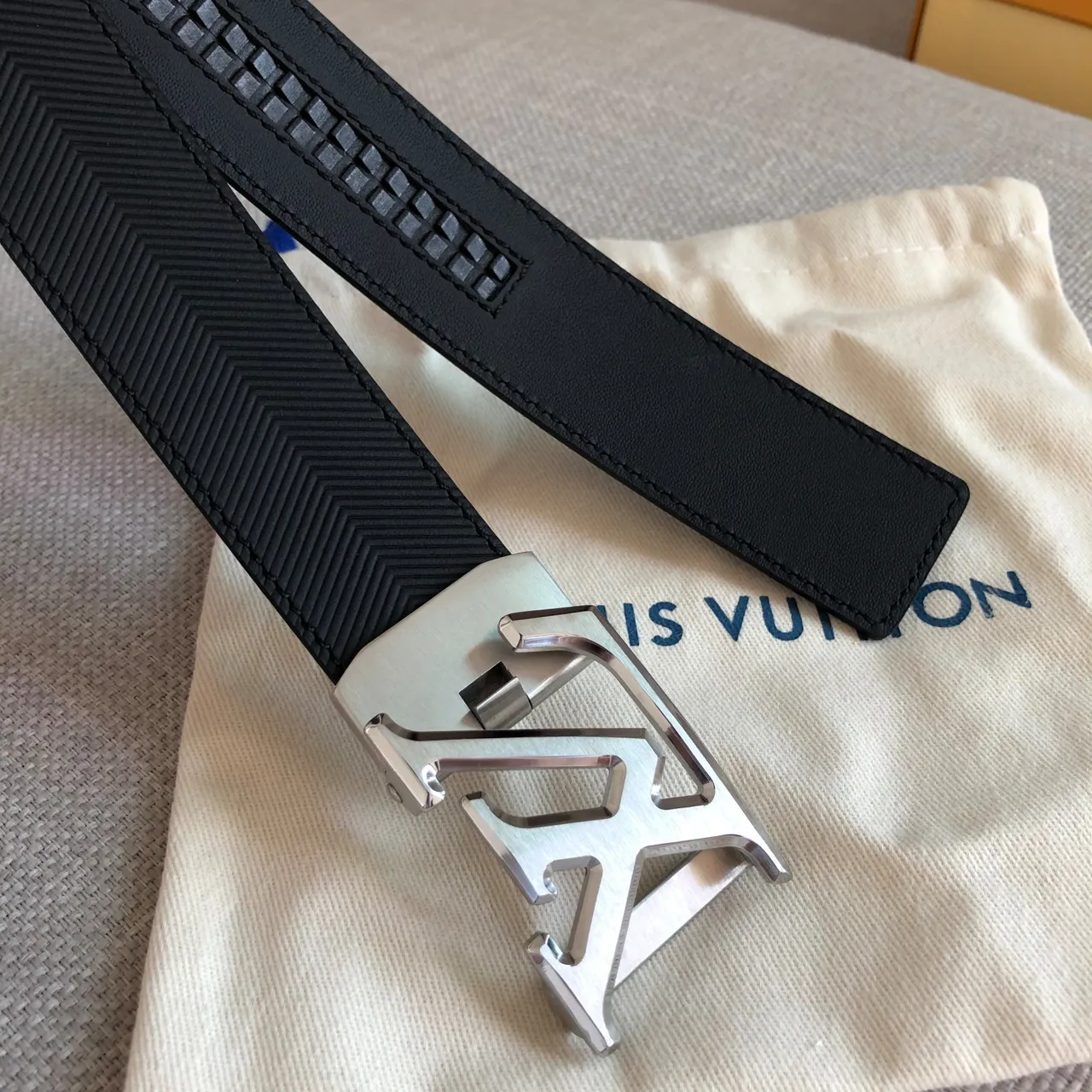 Louis Vuitton Automatic Belt Black Herringbone Strap Leather Belt 3