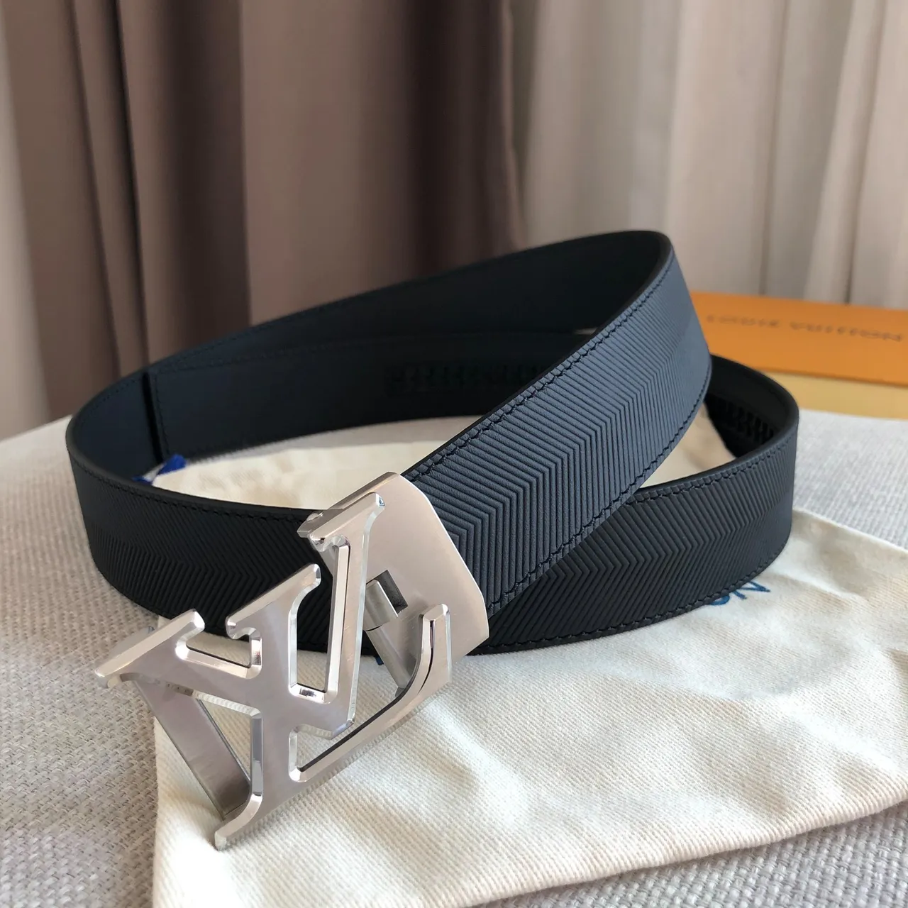 Louis Vuitton Automatic Belt Black Herringbone Strap Leather Belt 4