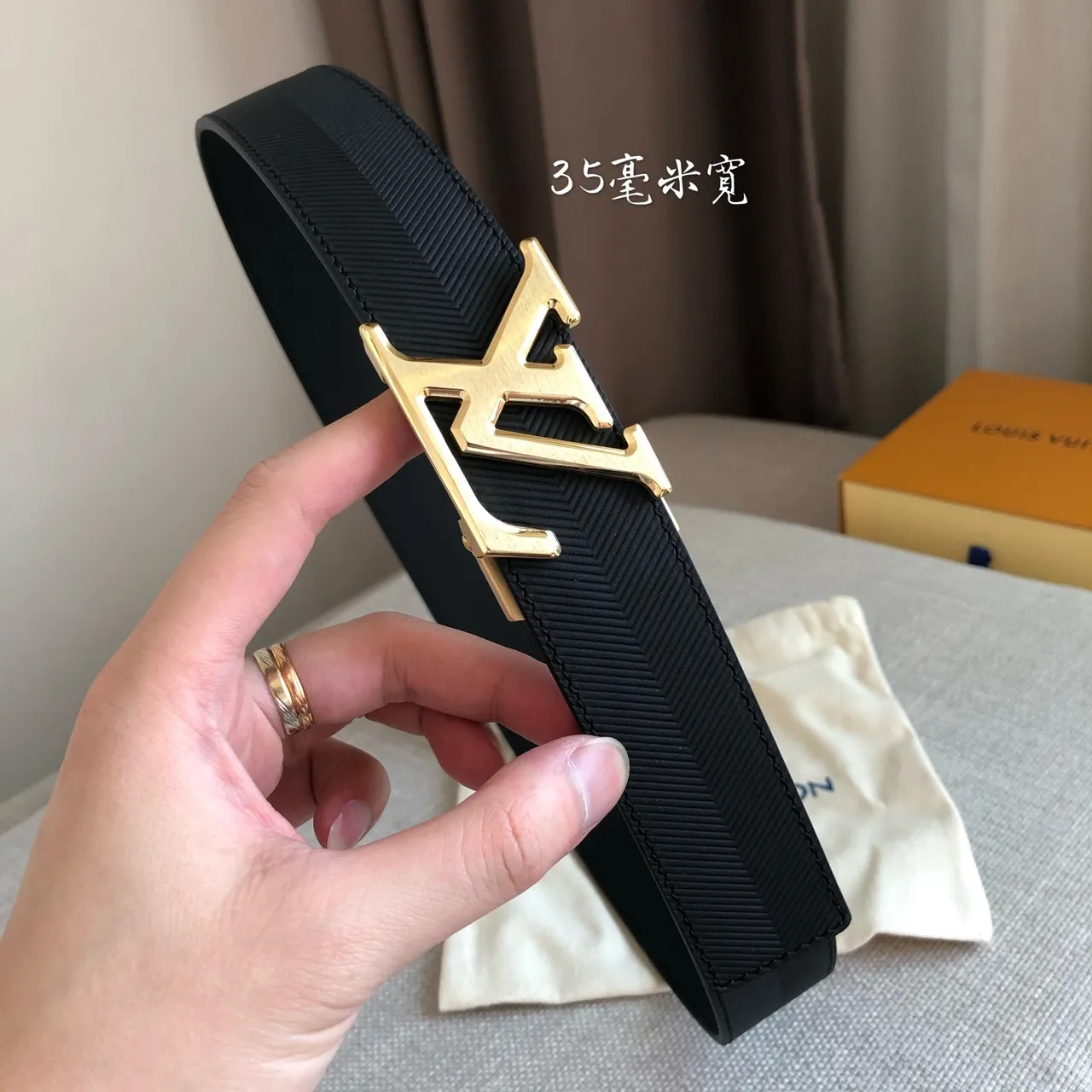 Louis Vuitton Automatic Belt Black Herringbone Strap Leather Belt 6