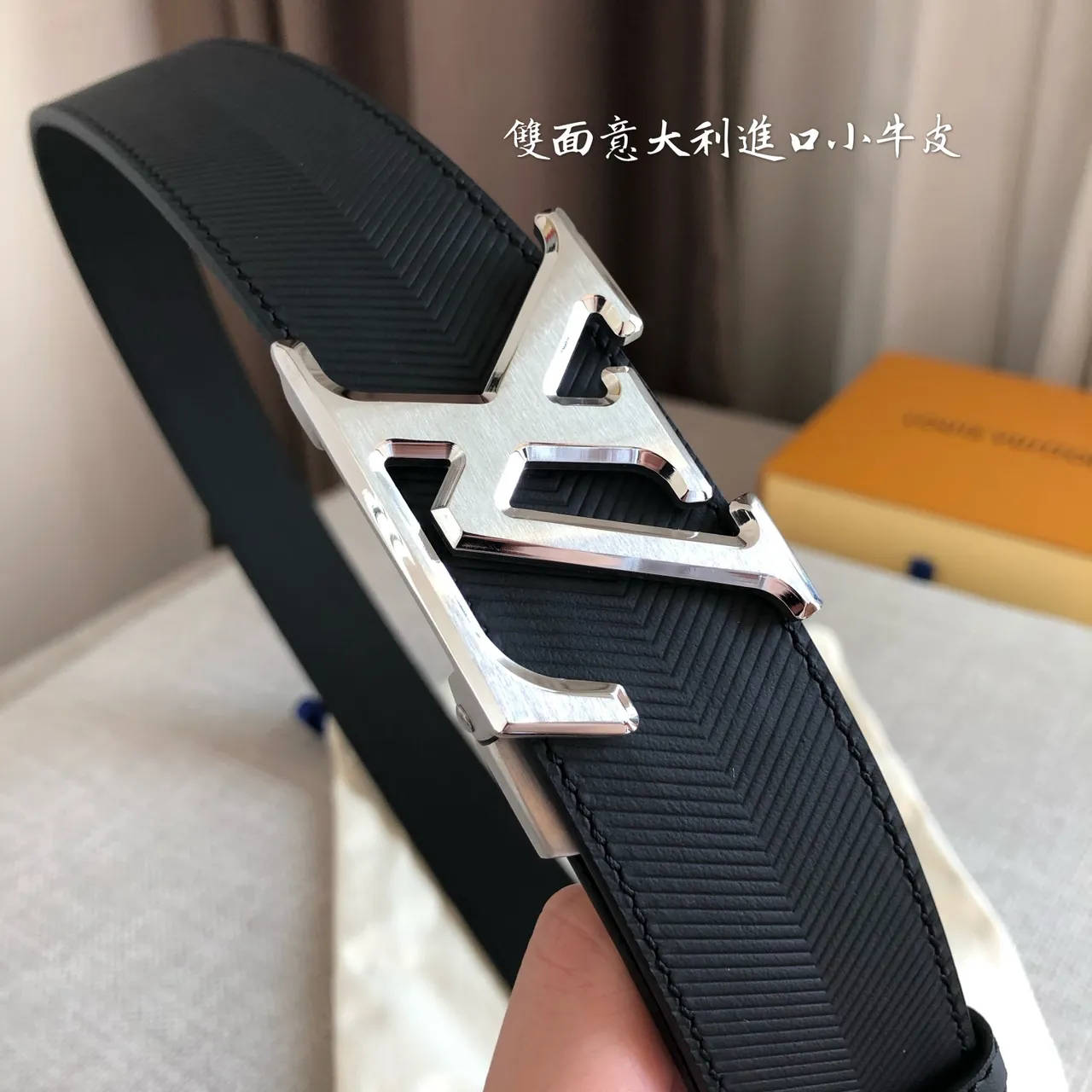 Louis Vuitton Automatic Belt Black Herringbone Strap Leather Belt 7