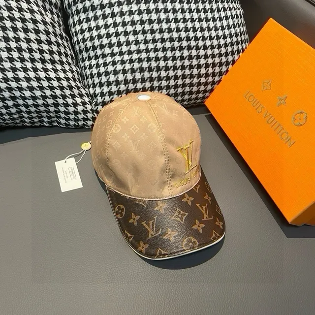 Louis Vuitton Beige Marron Structuré Six-Panneaux Couronne Bord Pré-Courbé Casquette de Baseball 4