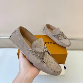 Louis Vuitton 米色 印花 麂皮 流苏结 乐福鞋