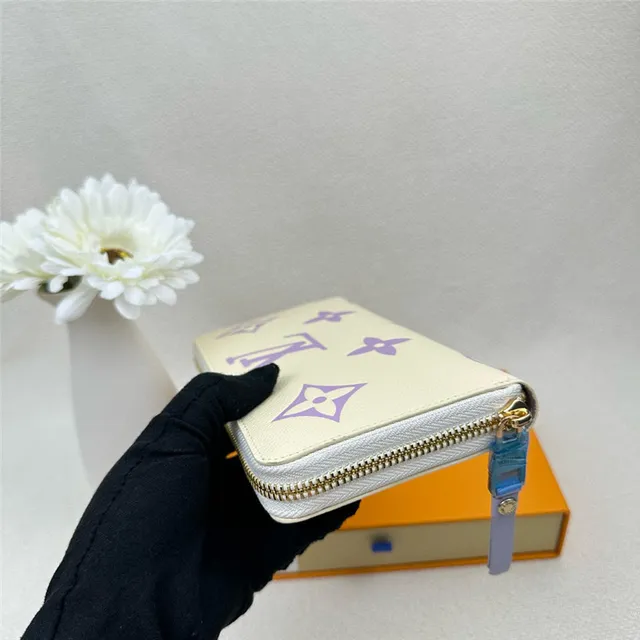 Louis Vuitton Beige Purple Monogram-Printed Textured Leather Long Wallet 18