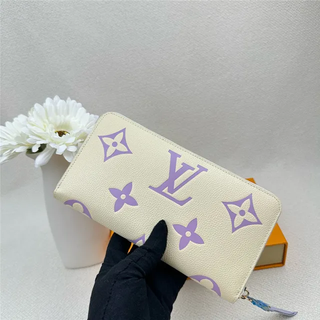 Louis Vuitton Beige Purple Monogram-Printed Textured Leather Long Wallet 19