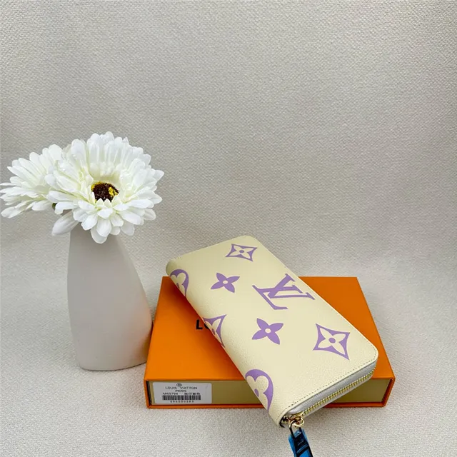 Louis Vuitton Beige Purple Monogram-Printed Textured Leather Long Wallet 20