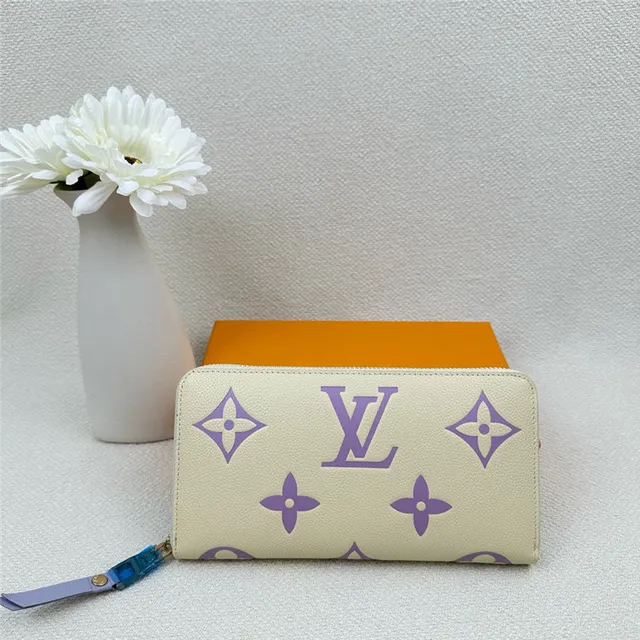 Louis Vuitton Beige Purple Monogram-Printed Textured Leather Long Wallet 21