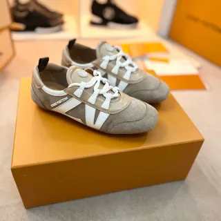 Louis Vuitton Beige White Suede And Leather Panel Construction V-Stripe Overlay Lifestyle Sneakers