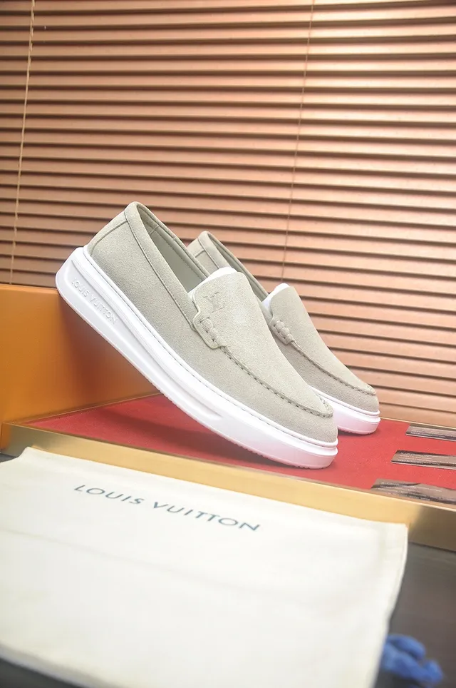 Louis Vuitton Beige White Suede Upper Moccasin-Stitched Vamp Loafer 2