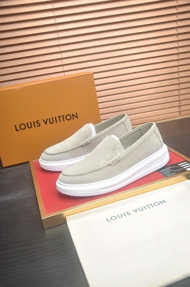 Louis Vuitton Beige White Suede Upper Moccasin-Stitched Vamp Loafer 3