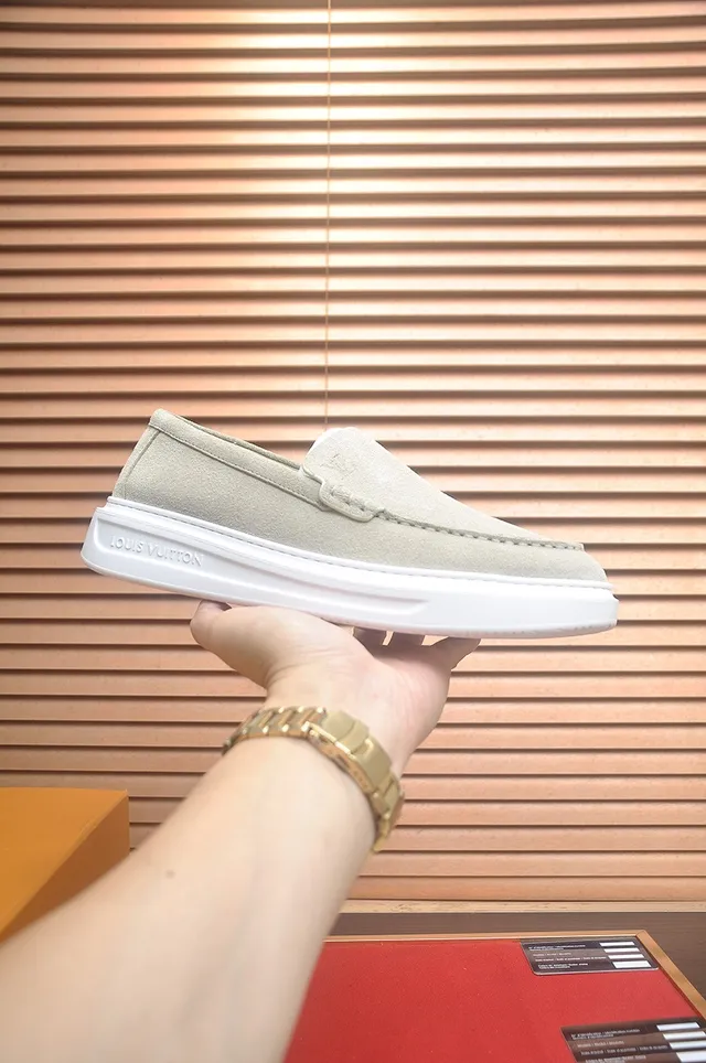 Louis Vuitton Beige White Suede Upper Moccasin-Stitched Vamp Loafer 4