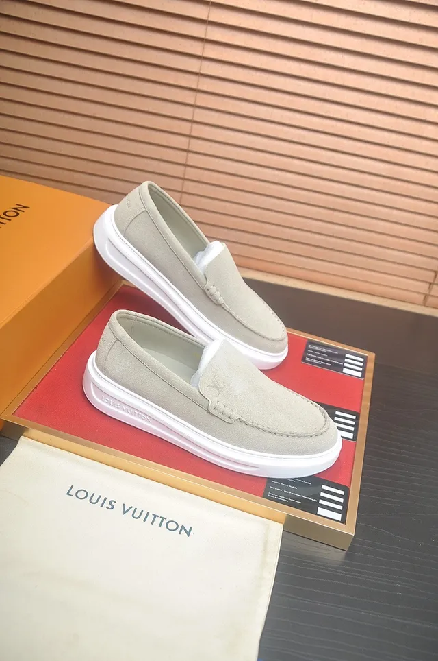 Louis Vuitton Beige White Suede Upper Moccasin-Stitched Vamp Loafer 6