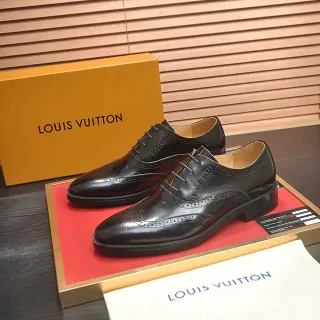 Louis Vuitton Black Beige Polished Leather Full Wingtip Brogue