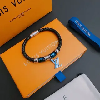Louis Vuitton Pulsera de cuero trenzado negro azul con cierre magnético