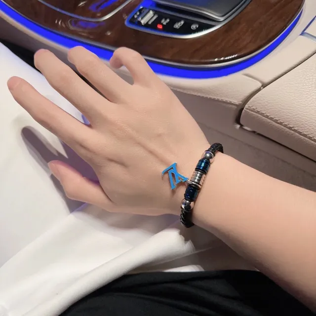 Louis Vuitton Black Blue Braided Leather Magnetic Clasp Bracelet 2