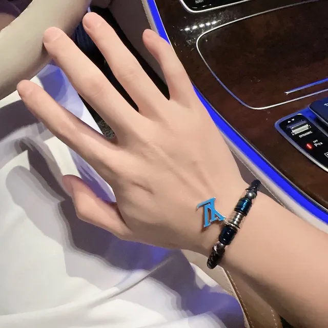 Louis Vuitton Black Blue Braided Leather Magnetic Clasp Bracelet 3