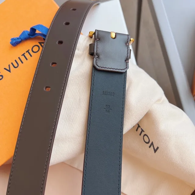 Louis Vuitton Ceinture en cuir noire marron boucle rectangulaire dorée extrémité tapered tip 5