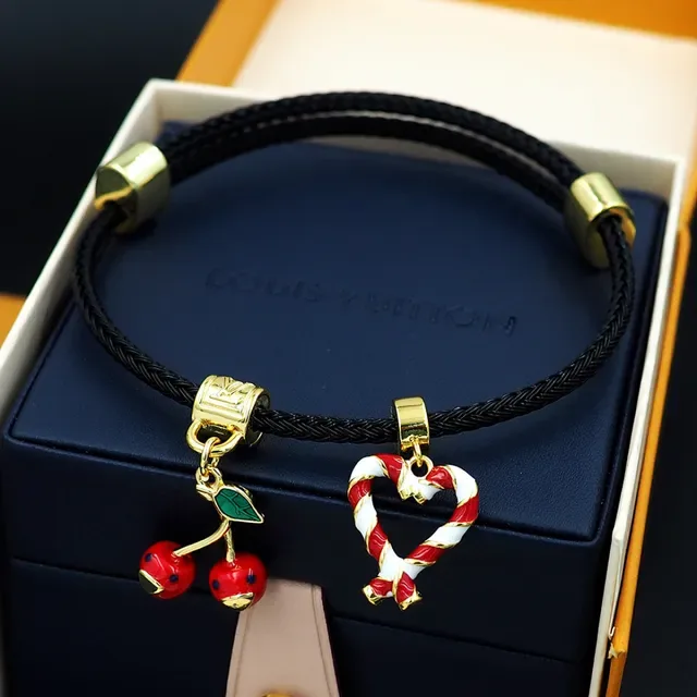 Louis Vuitton Black Gold Braided Cord Hardware Bracelet 2