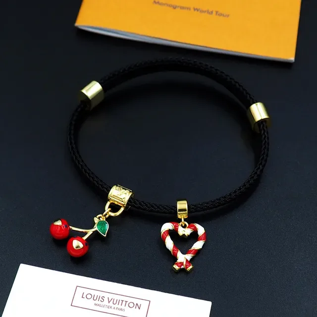 Louis Vuitton Black Gold Braided Cord Hardware Bracelet 5