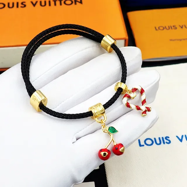 Louis Vuitton Black Gold Braided Cord Hardware Bracelet 6