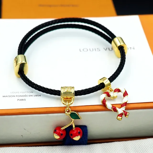Louis Vuitton Black Gold Braided Cord Hardware Bracelet 9
