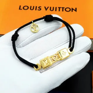 Louis Vuitton Black Gold Braided Cord Monogram Charms Bracelet