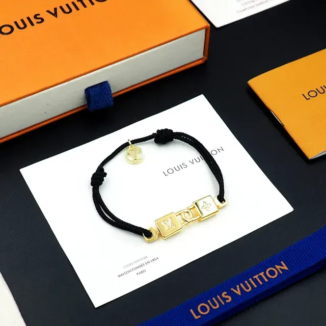 Louis Vuitton Black Gold Braided Cord Monogram Charms Bracelet 3