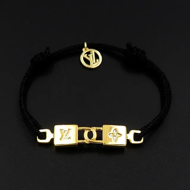 Louis Vuitton Black Gold Braided Cord Monogram Charms Bracelet 5