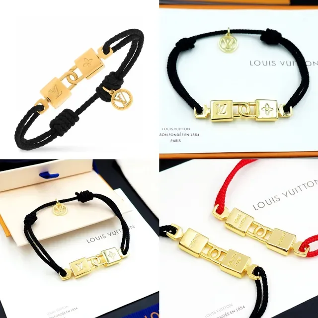 Louis Vuitton Black Gold Braided Cord Monogram Charms Bracelet 8