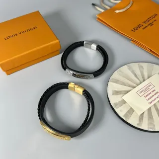 Louis Vuitton سوار جلد أسود ذهبي متشابك حبل ملتوي