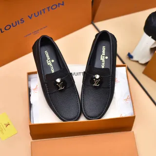 Louis Vuitton কালো সোনালি কুরকুরে চামড়া LV মনোগ্রাম বাকল লুফার